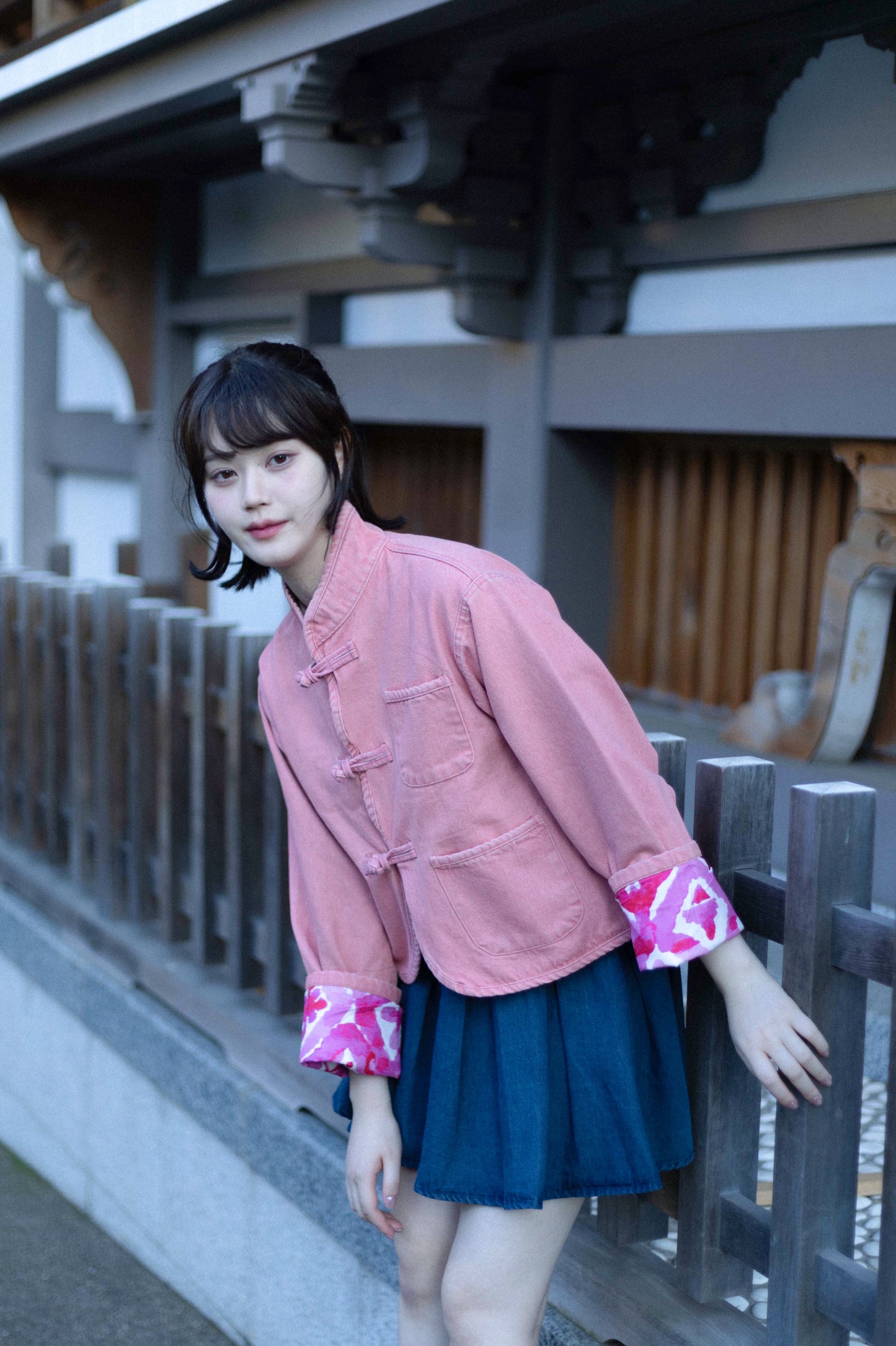 【初秋預售】清水粉桃 Peach Pink Washed Denim KF Jacket