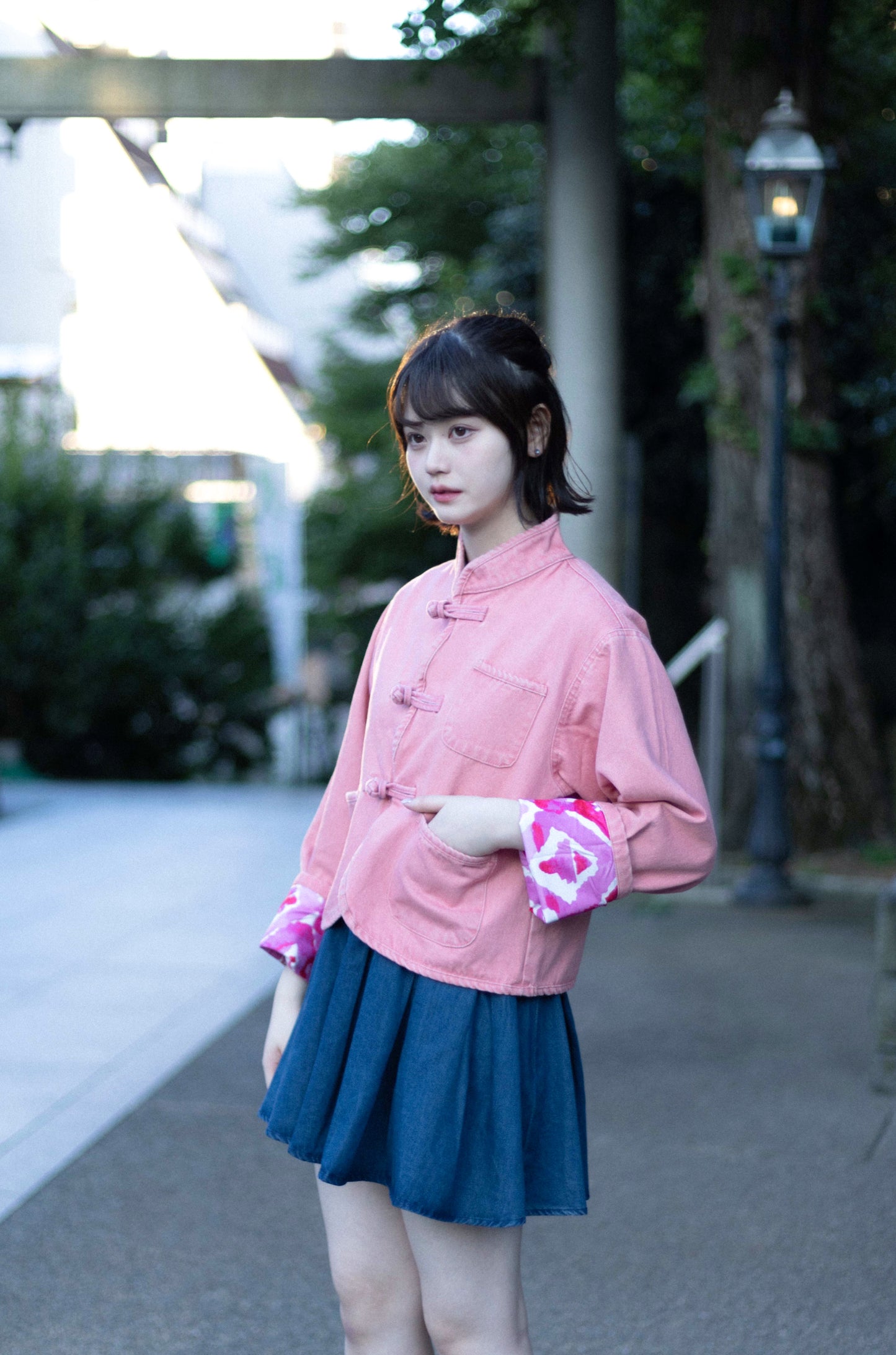 【初秋預售】清水粉桃 Peach Pink Washed Denim KF Jacket