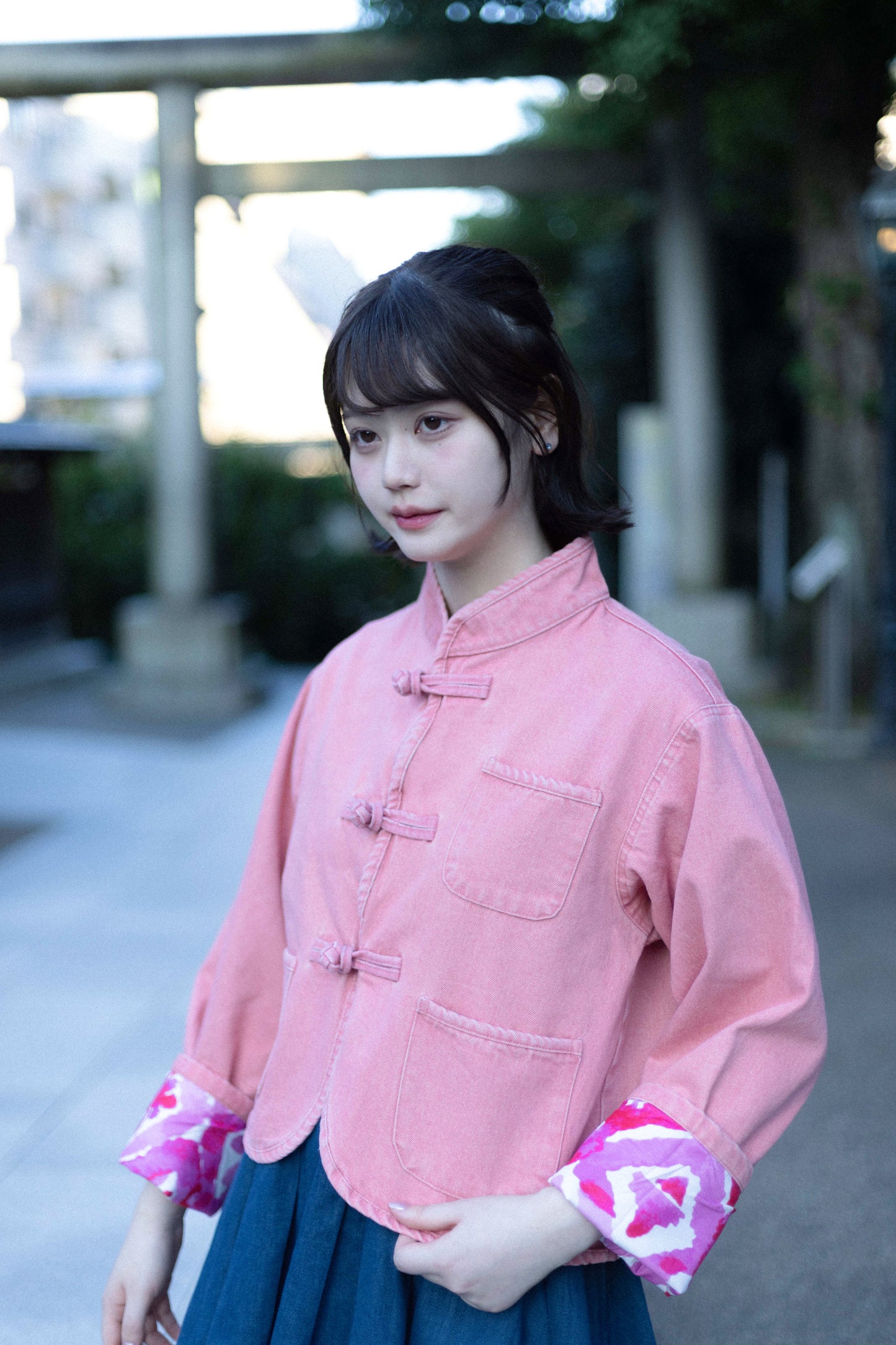 【初秋預售】清水粉桃 Peach Pink Washed Denim KF Jacket