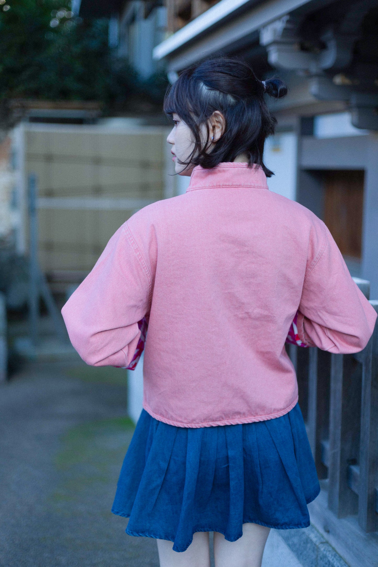 【清水粉桃】Peach Pink Washed Denim KF Jacket