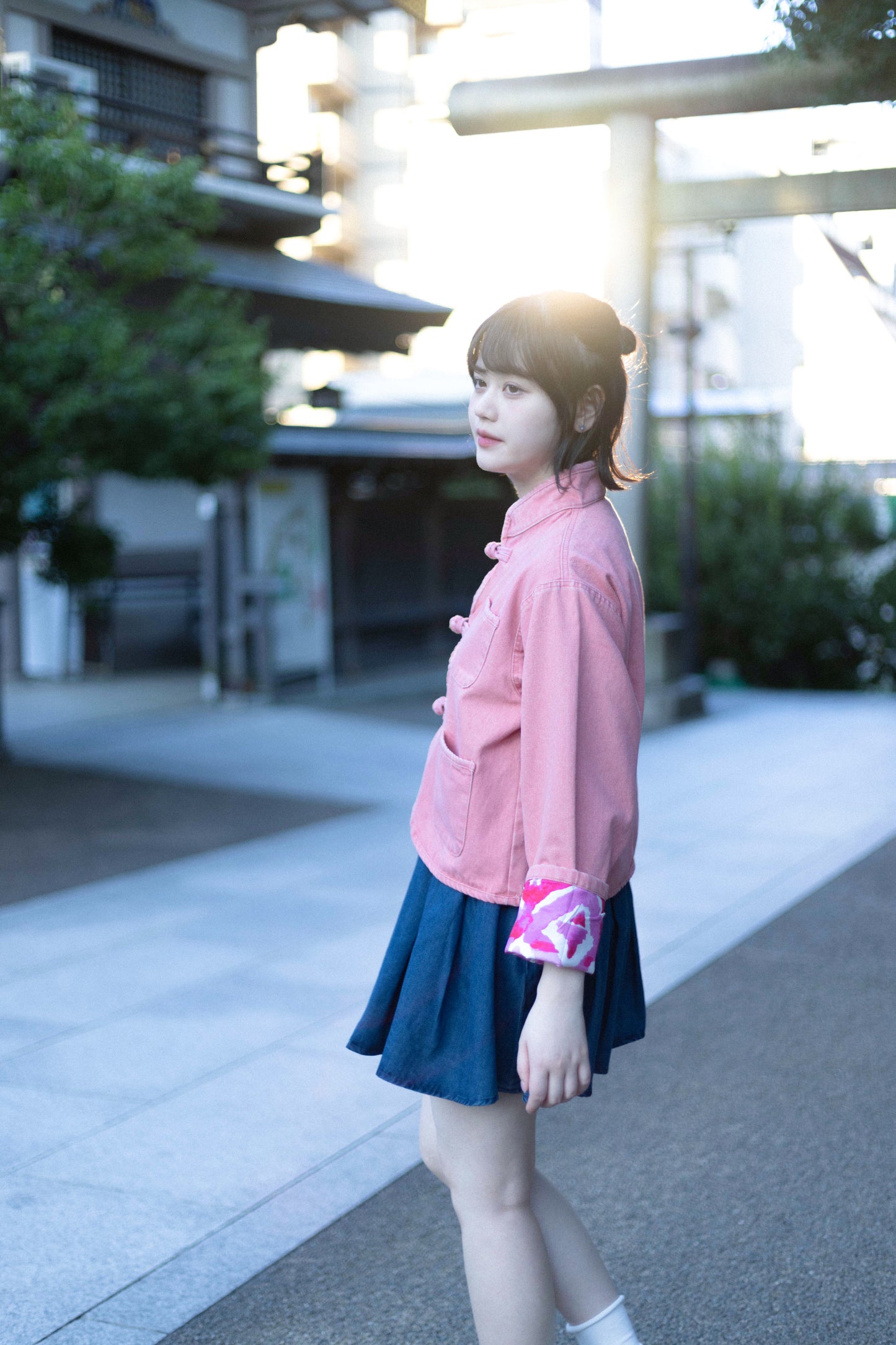 【初秋預售】清水粉桃 Peach Pink Washed Denim KF Jacket