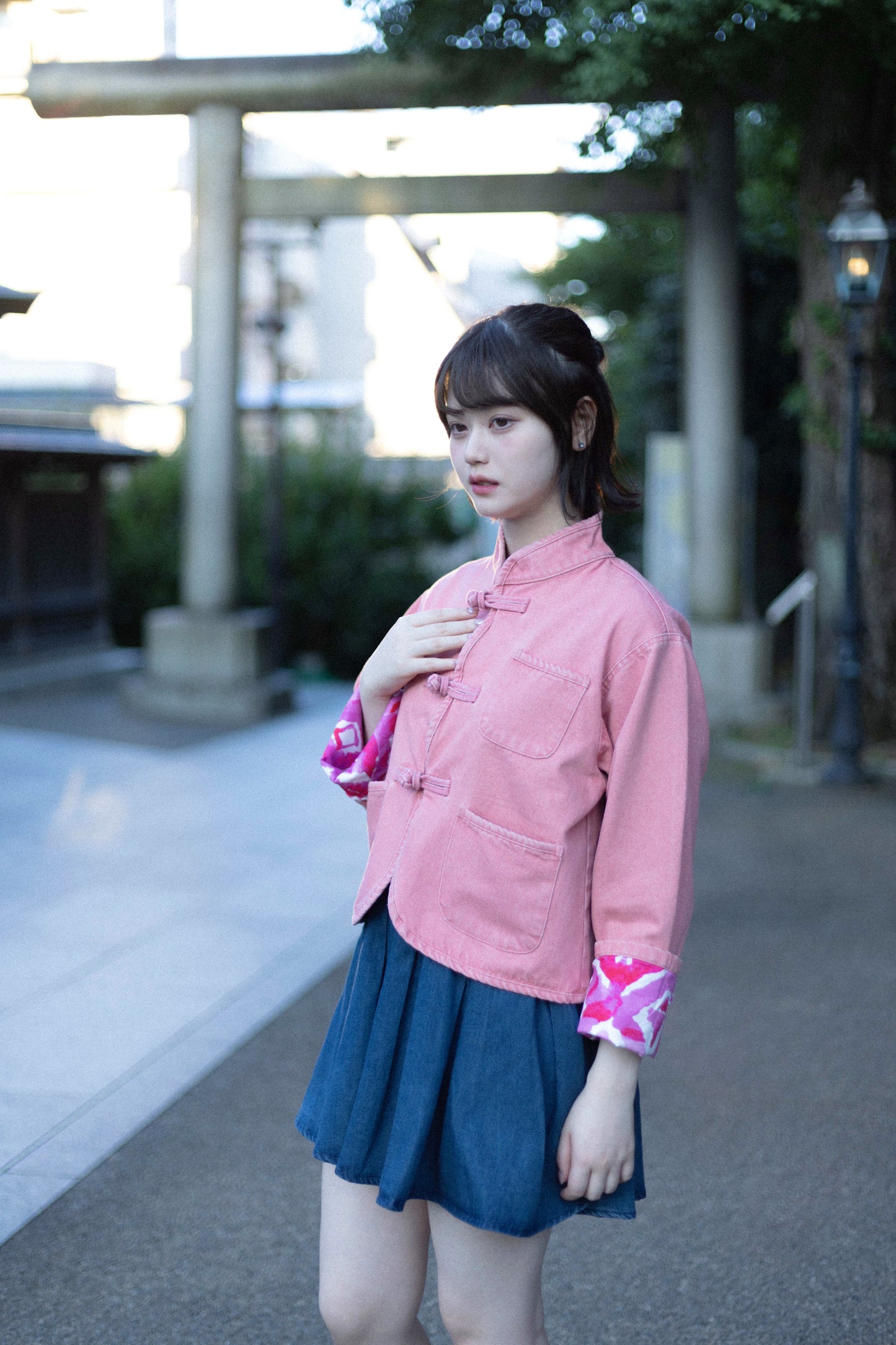 【清水粉桃】Peach Pink Washed Denim KF Jacket