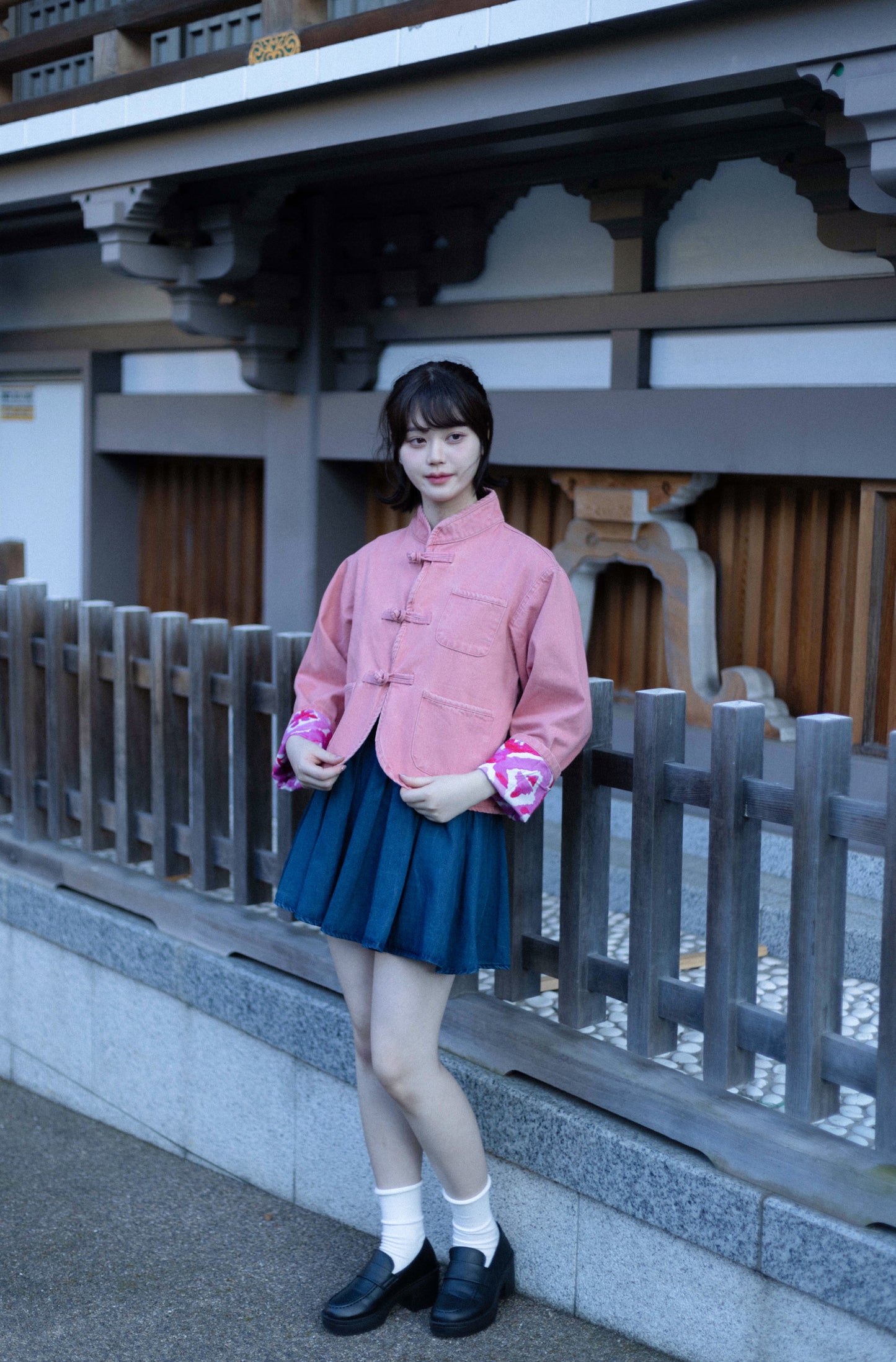 【初秋預售】清水粉桃 Peach Pink Washed Denim KF Jacket