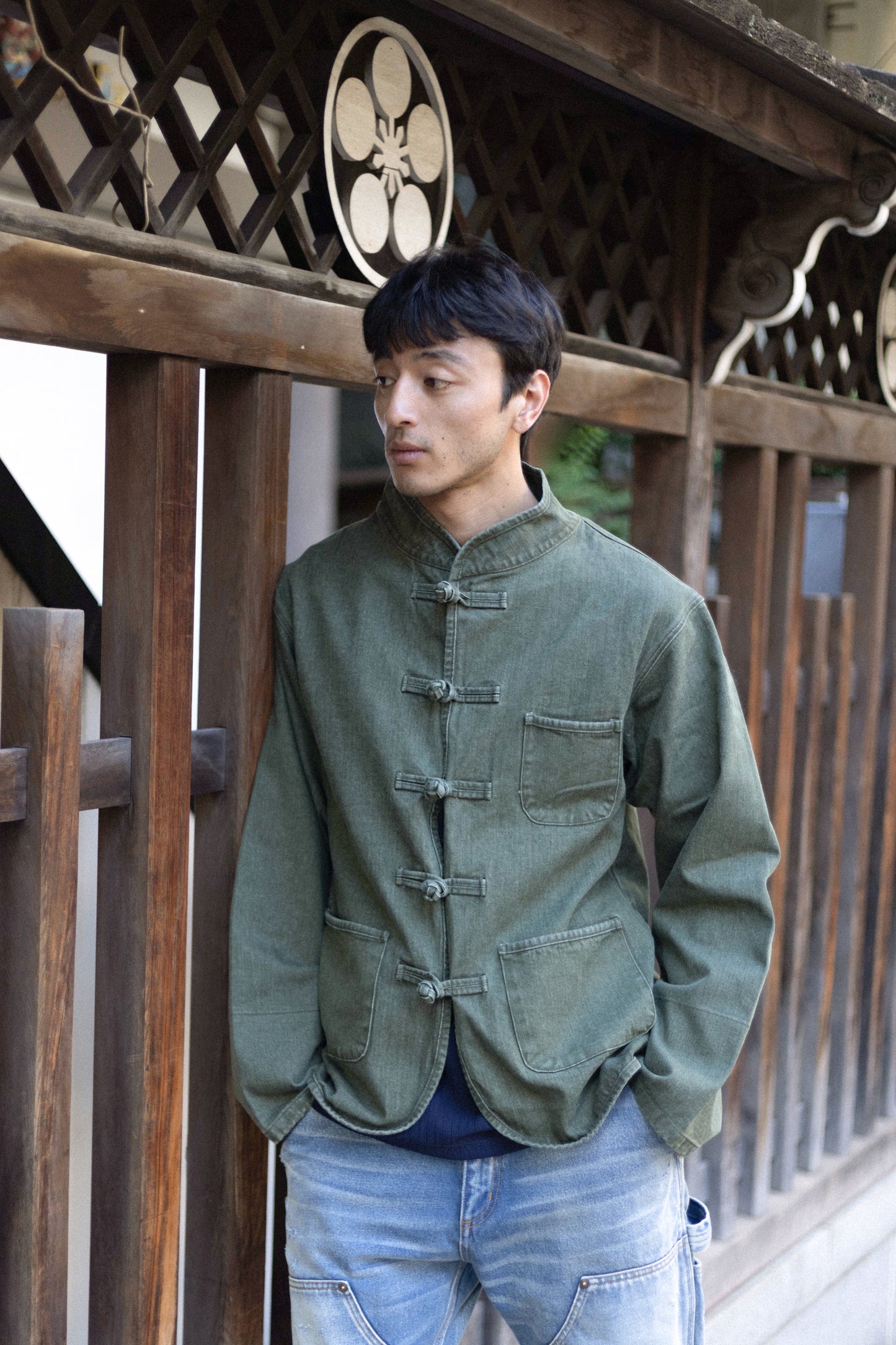 【初秋預售】 千歲松綠Pine Green Washed Denim KF Jacket