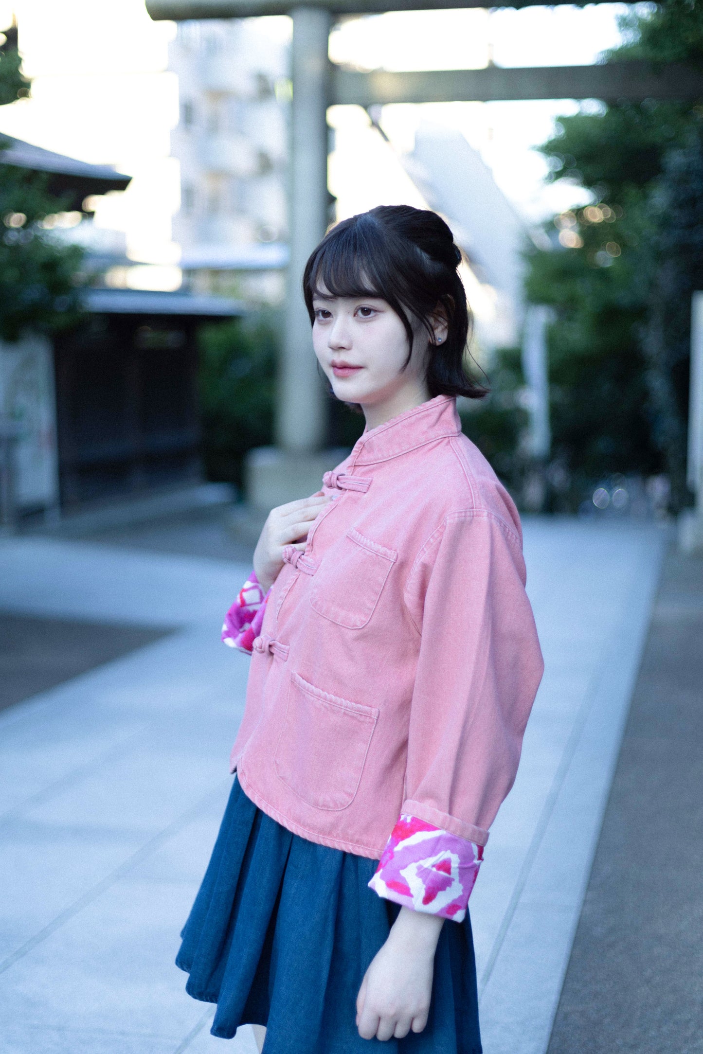 【初秋預售】清水粉桃 Peach Pink Washed Denim KF Jacket