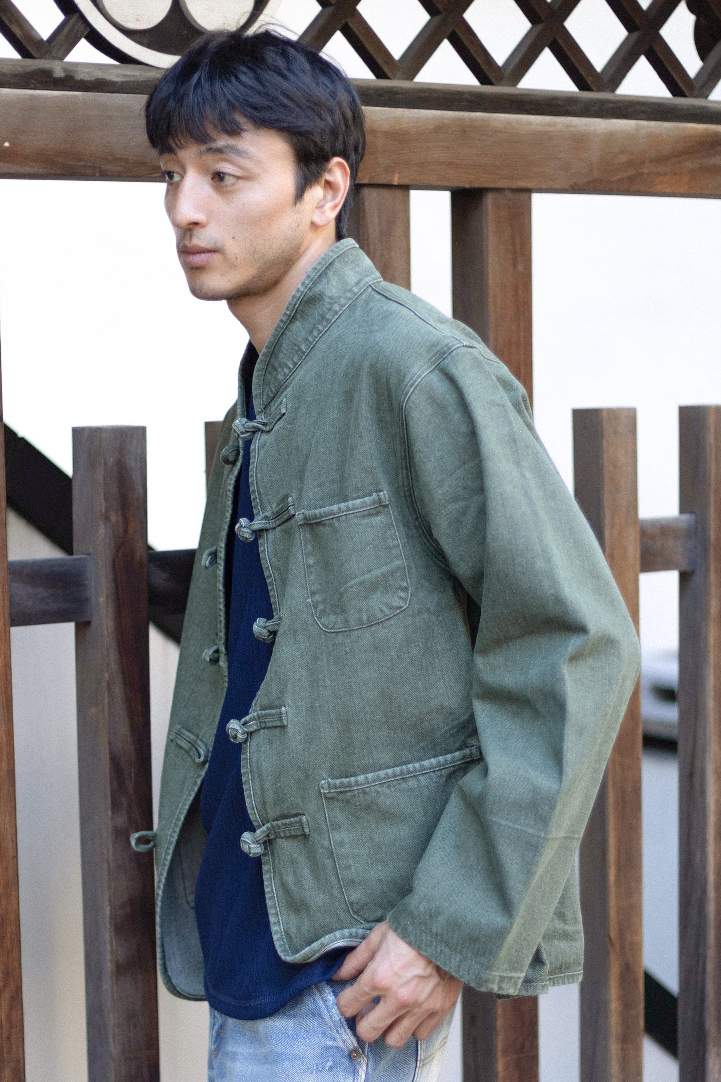 【初秋預售】 千歲松綠Pine Green Washed Denim KF Jacket