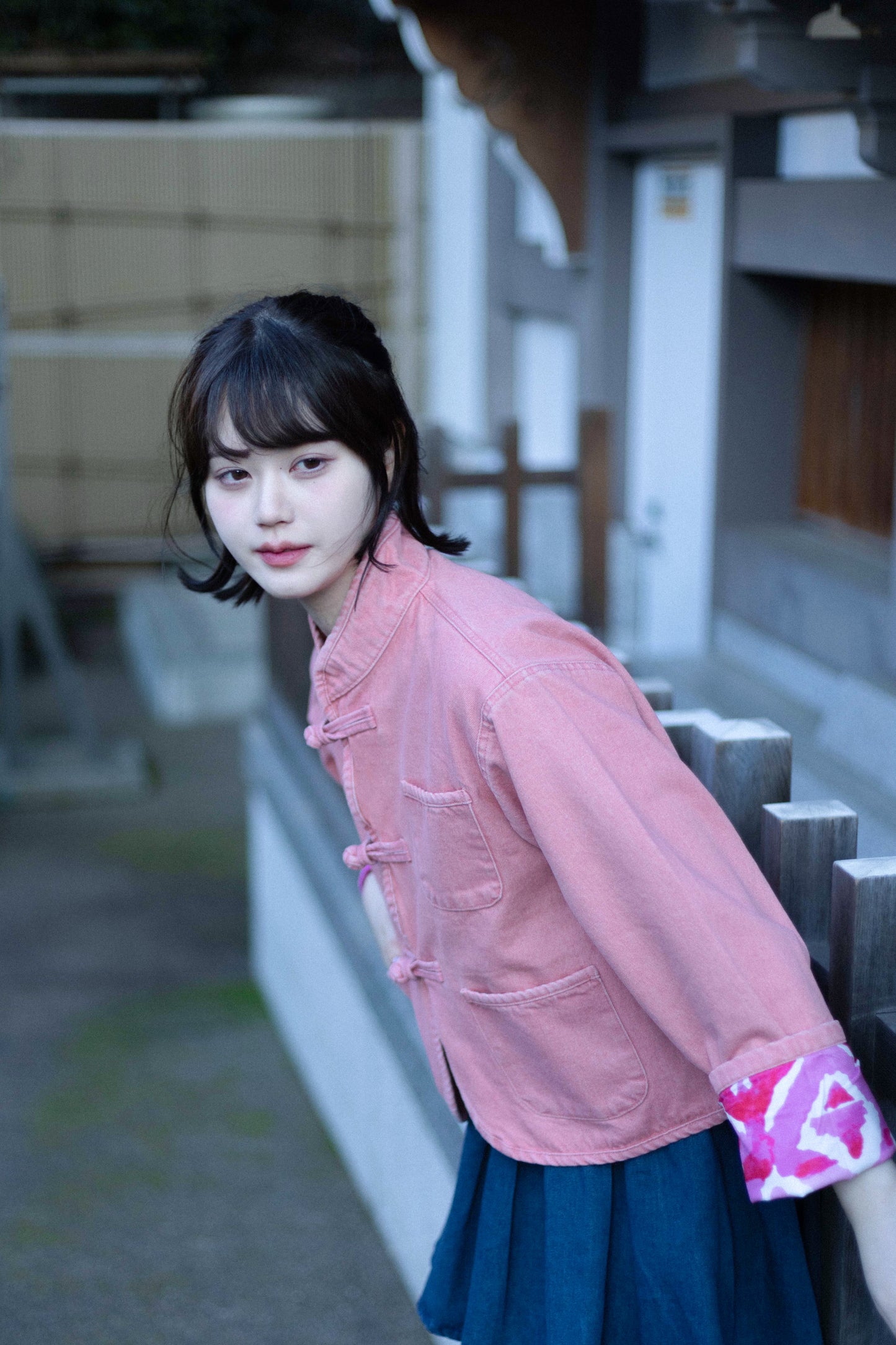 【初秋預售】清水粉桃 Peach Pink Washed Denim KF Jacket
