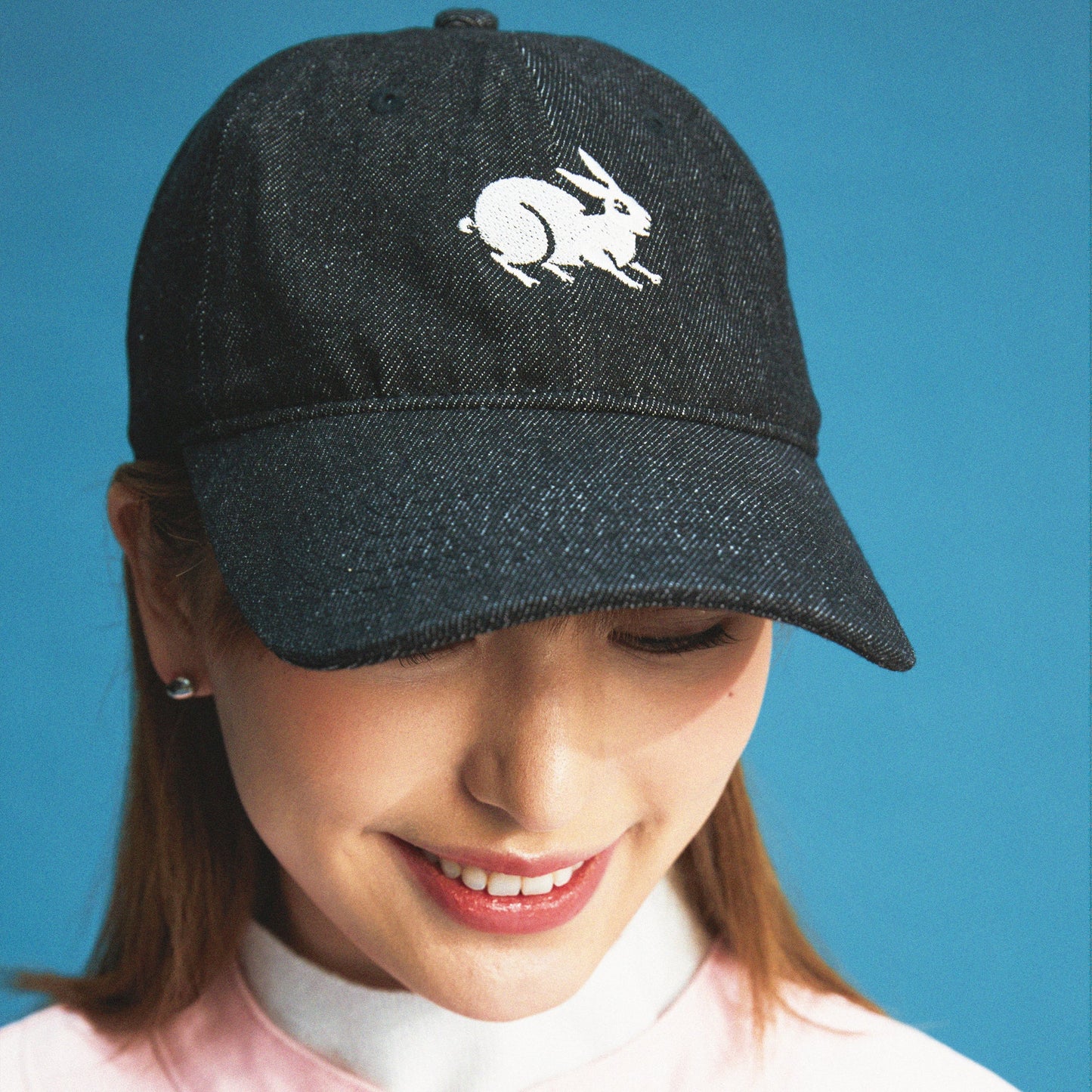 【Black】Rabbit Embroidery Denim Cap - Full House Denim & Workshop