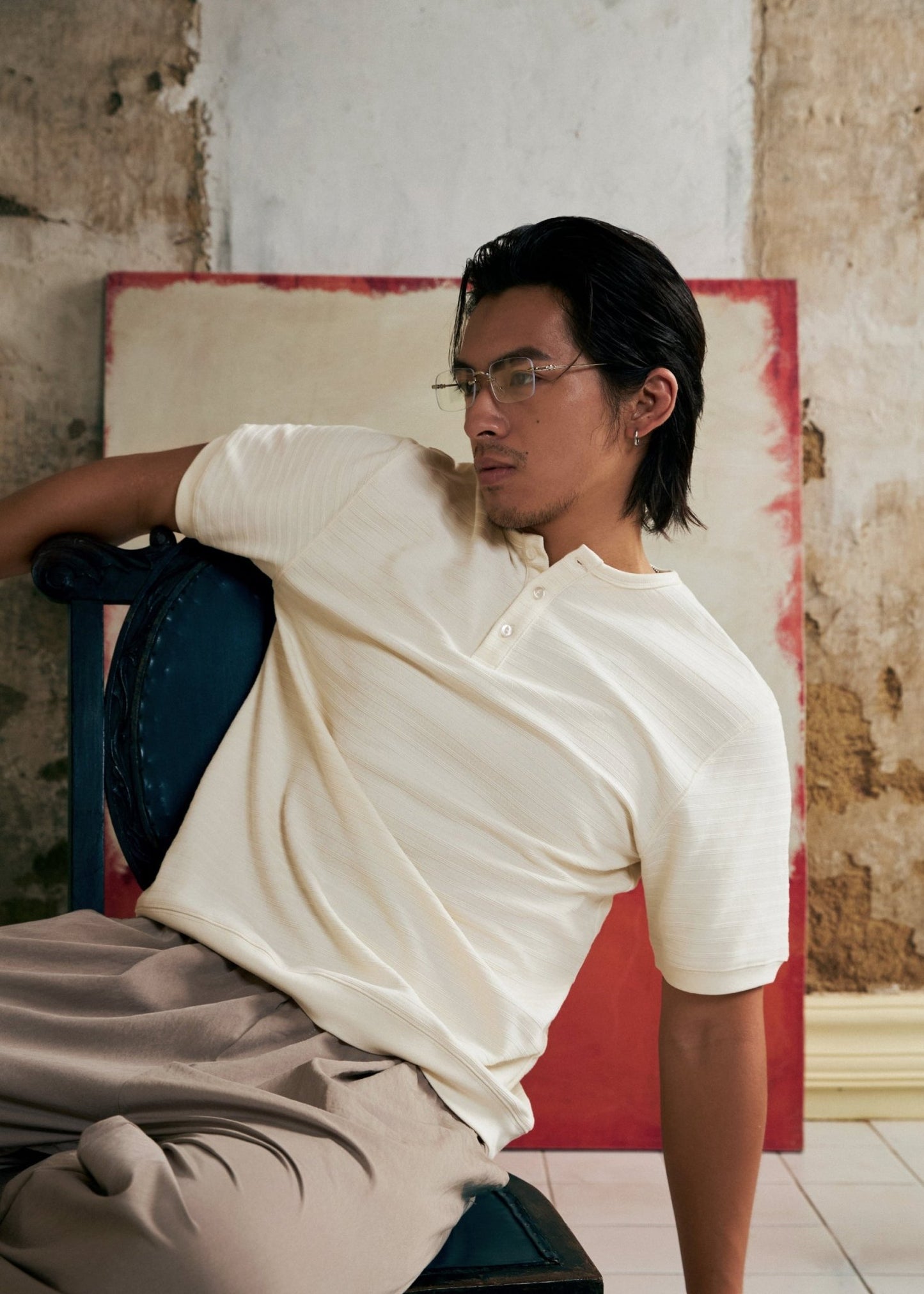 【New Arrival】Hidden Subtle Yarn Henley T-Shirt 隱紋亨利領 T-Shirt - Full House Denim & Workshop