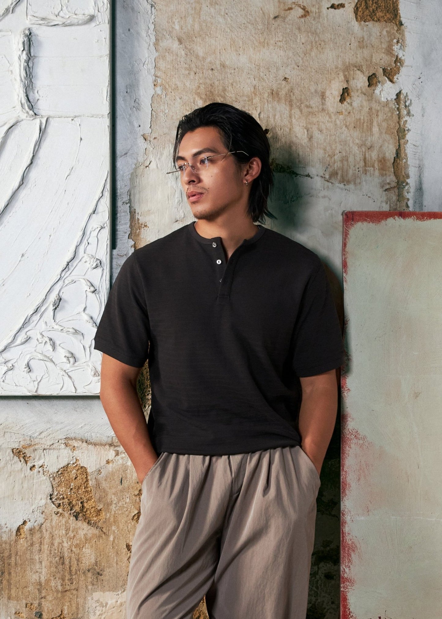 【New Arrival】Hidden Subtle Yarn Henley T-Shirt 隱紋亨利領 T-Shirt - Full House Denim & Workshop