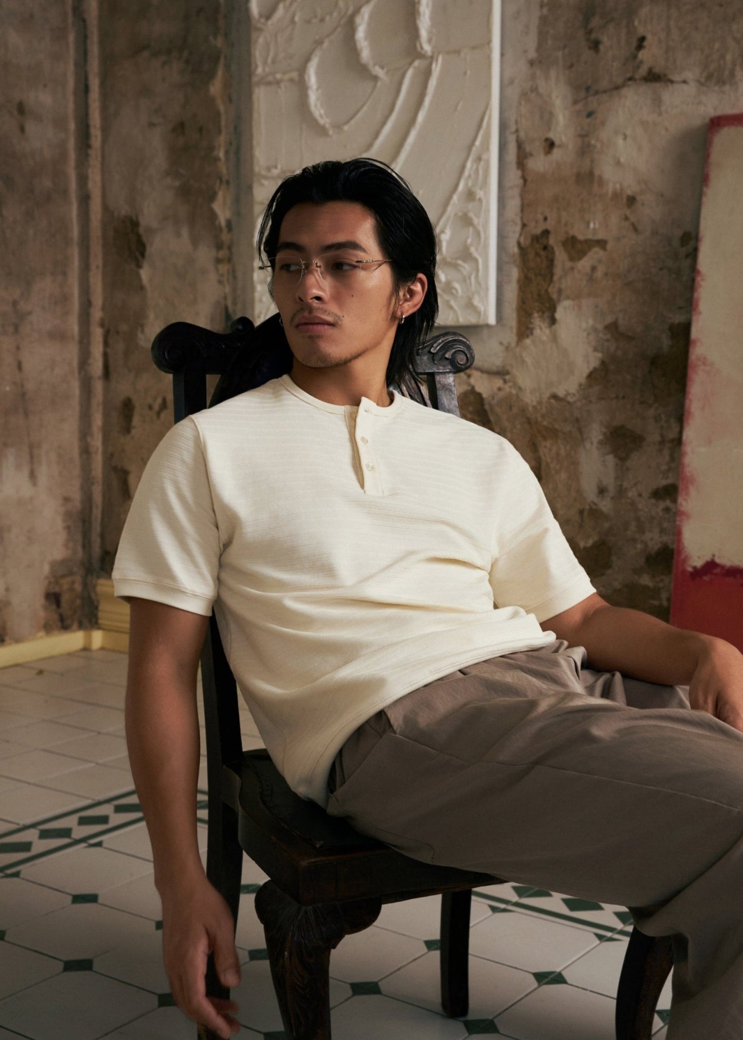 【New Arrival】Hidden Subtle Yarn Henley T-Shirt 隱紋亨利領 T-Shirt - Full House Denim & Workshop