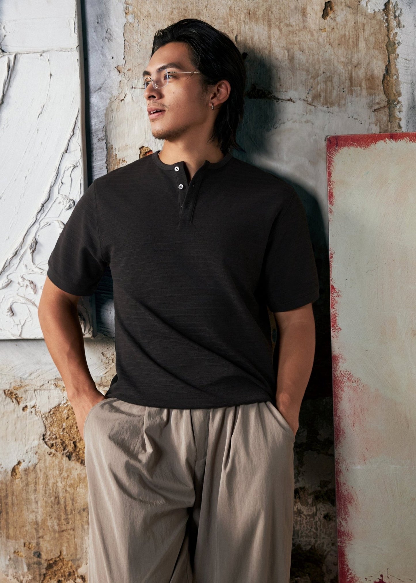 【New Arrival】Hidden Subtle Yarn Henley T-Shirt 隱紋亨利領 T-Shirt - Full House Denim & Workshop