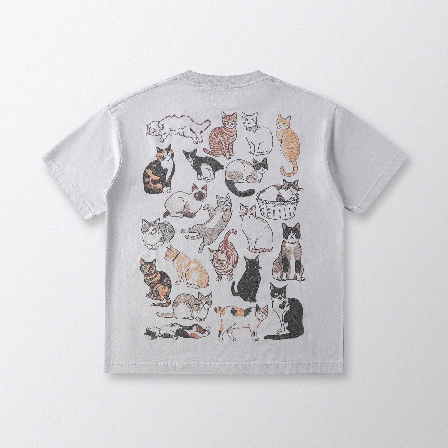 「貓姿二十一」寬鬆箱形 Boxy Tee (淺灰色)
