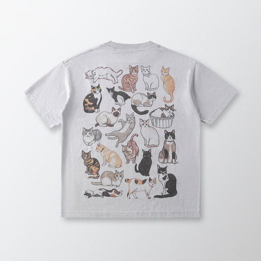 「貓姿二十一」寬鬆箱形 Boxy Tee (淺灰色)