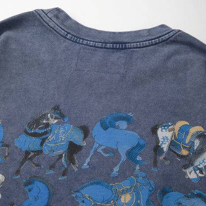 【勝つい戦馬】Ukiyo-e Horse Pattern Long Sleeves T-Shirt (Indigo)