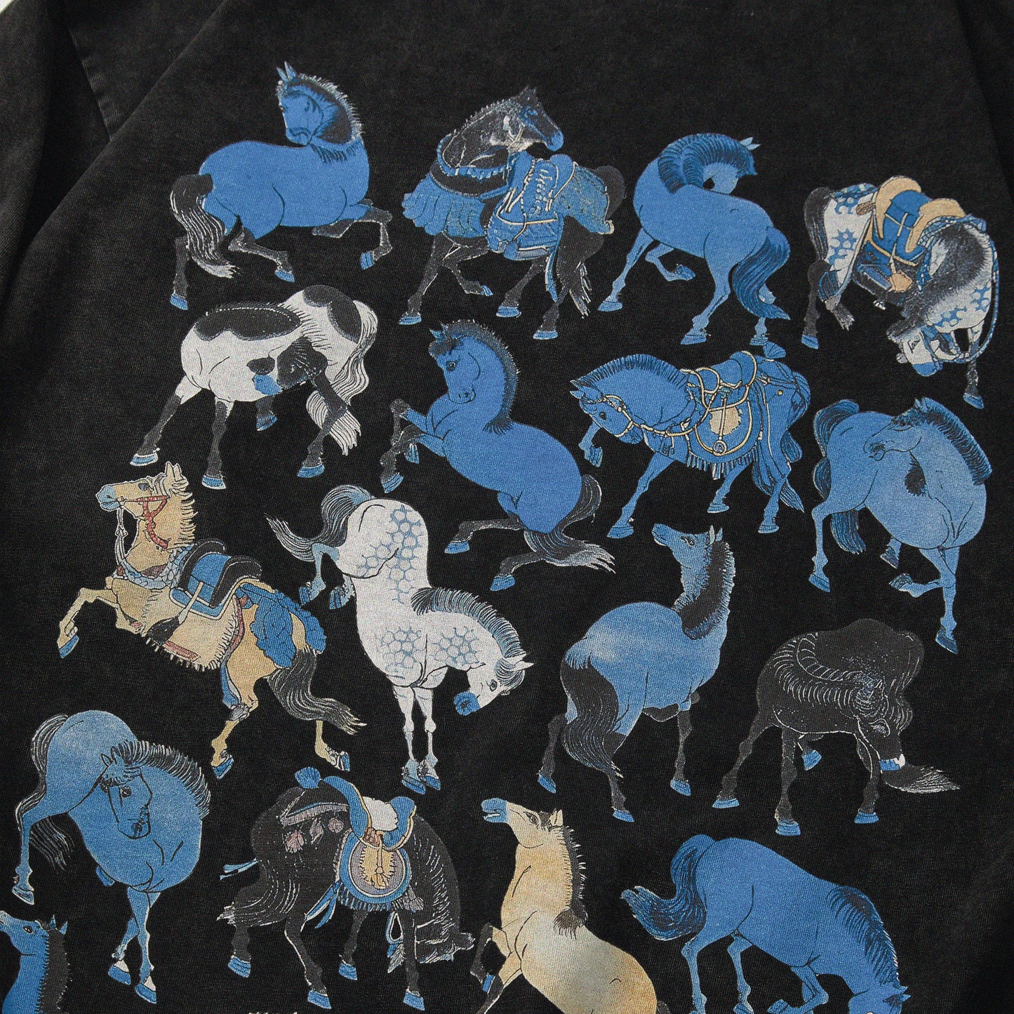 【勝つい戦馬】Ukiyo-e Horse Pattern Long Sleeves T-Shirt (Charcoal)