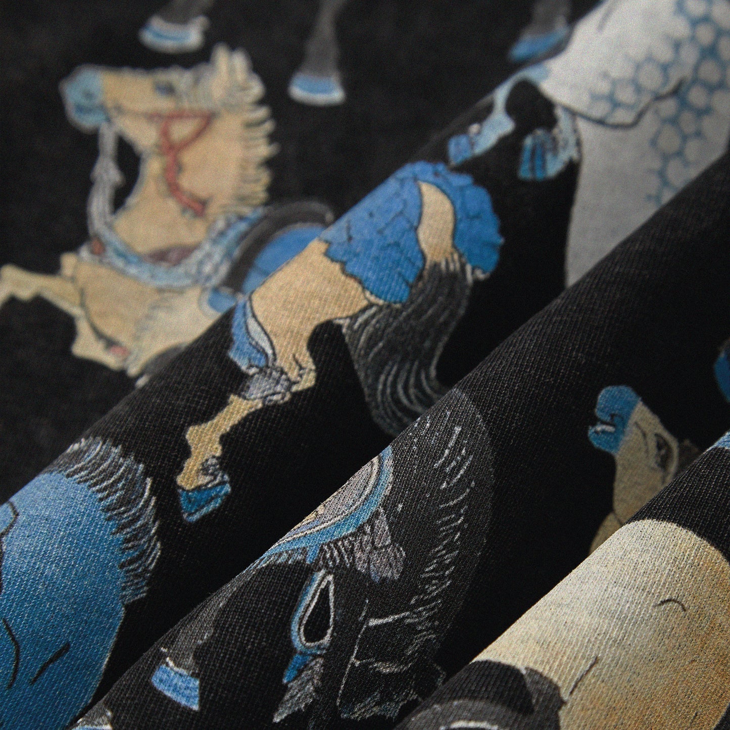 【勝つい戦馬】Ukiyo-e Horse Pattern Long Sleeves T-Shirt (Charcoal)