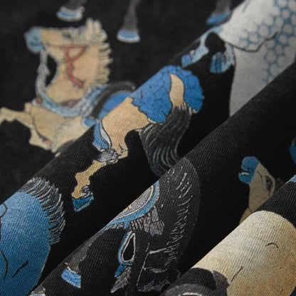 【勝つい戦馬】Ukiyo-e Horse Pattern Long Sleeves T-Shirt (Charcoal)