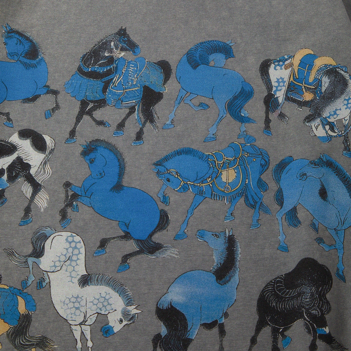 【勝つい戦馬】Ukiyo-e Horse Pattern Long Sleeves T-Shirt (Grey)
