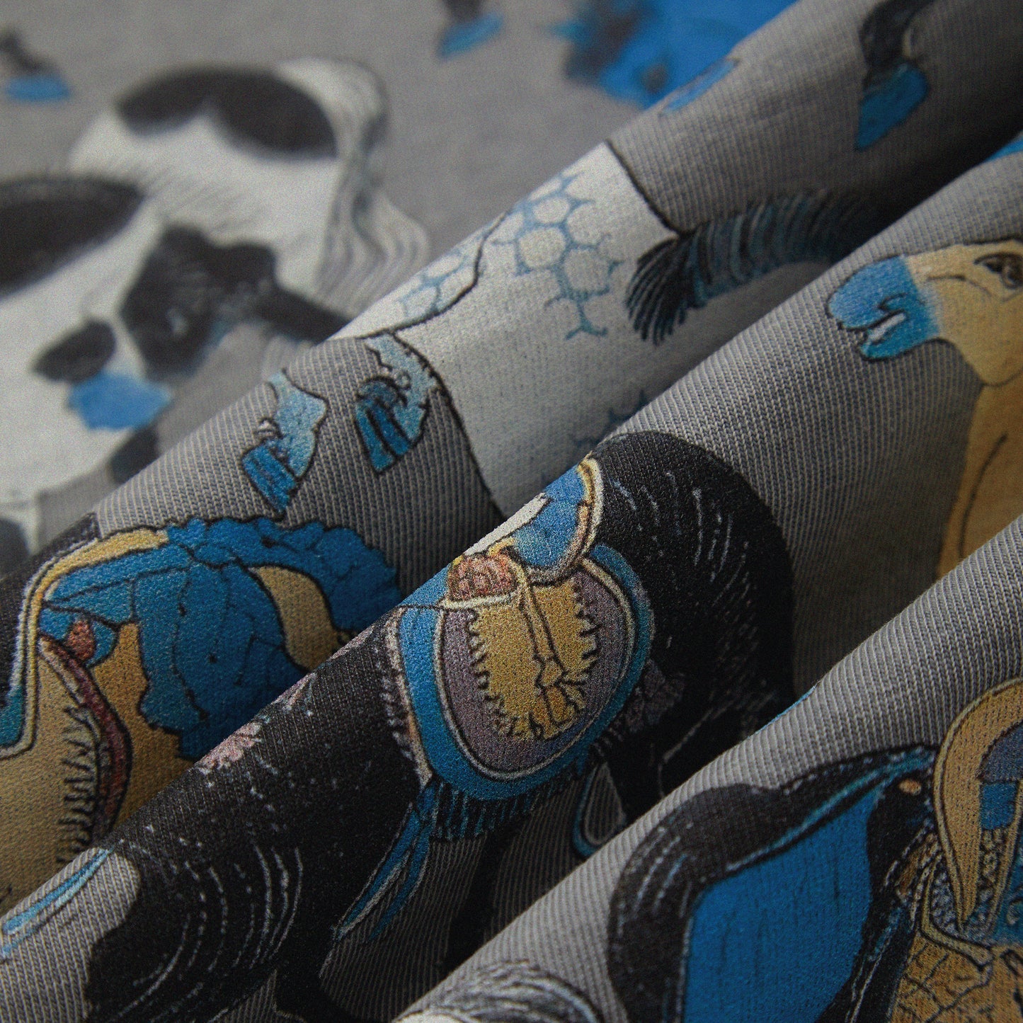 【勝つい戦馬】Ukiyo-e Horse Pattern Long Sleeves T-Shirt (Grey)