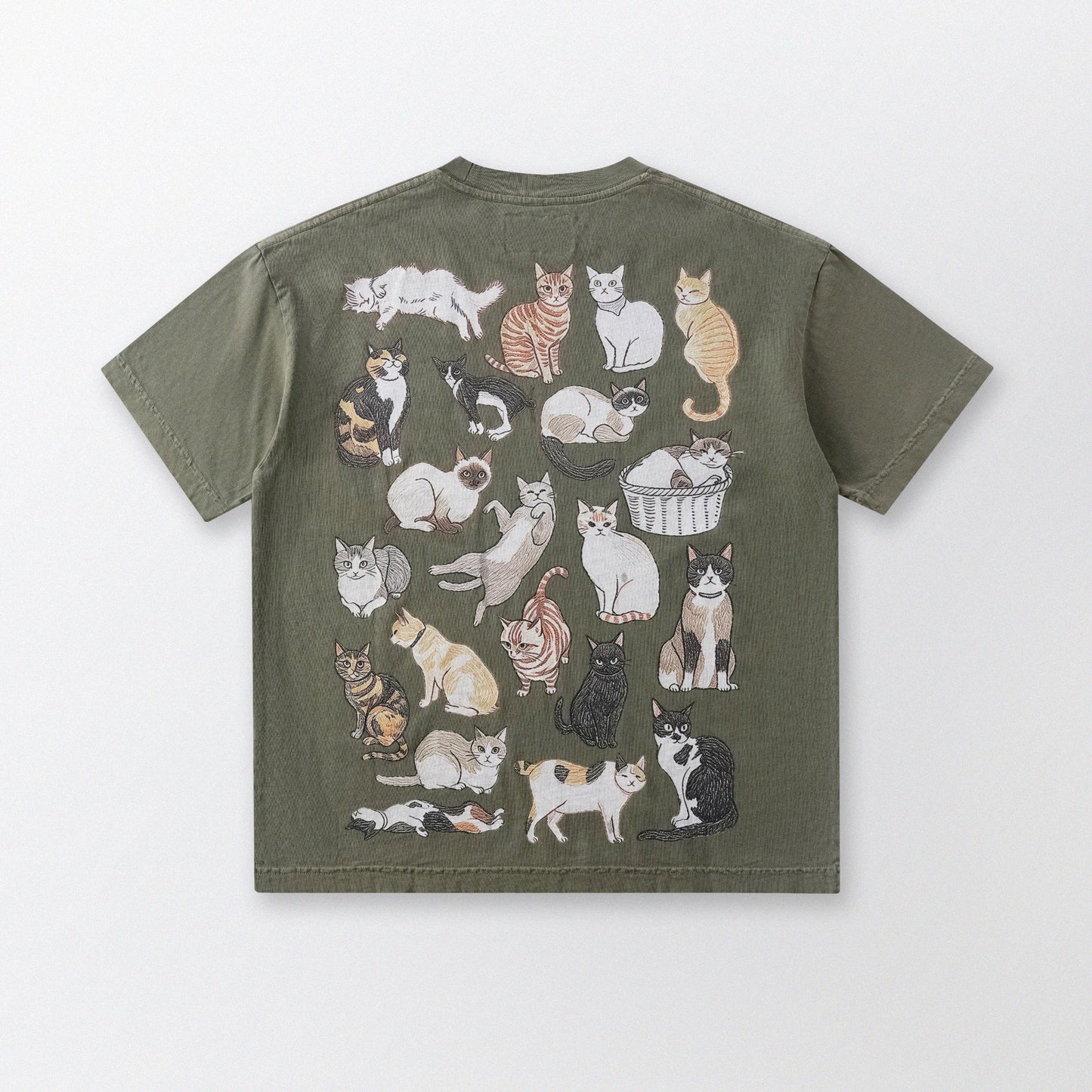 「貓姿二十一」寬鬆箱形 Boxy Tee (橄欖綠)