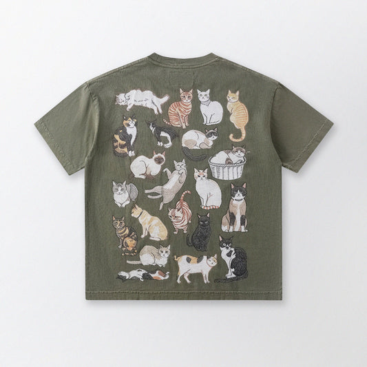 「貓姿二十一」寬鬆箱形 Boxy Tee (橄欖綠)