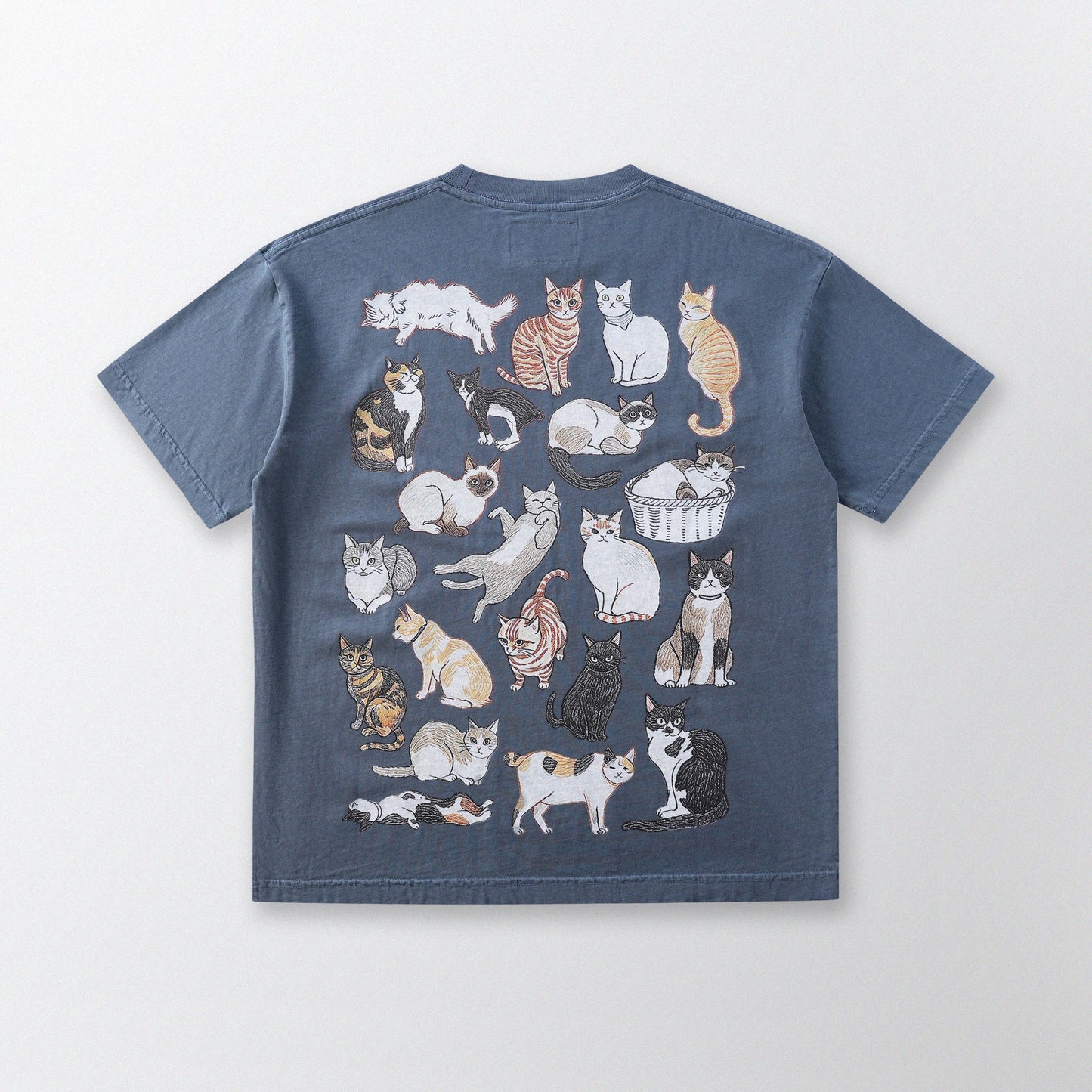 「貓姿二十一」寬鬆箱形 Boxy Tee (灰藍色)