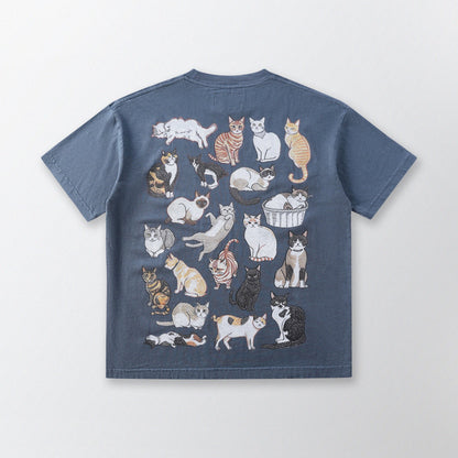 「貓姿二十一」寬鬆箱形 Boxy Tee (灰藍色)