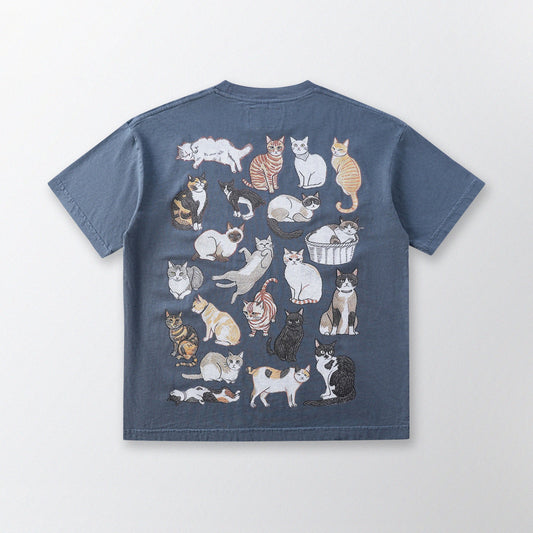「貓姿二十一」寬鬆箱形 Boxy Tee (灰藍色)