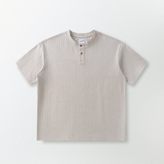 瓦通棉亨利領T-Shirt（象牙白）Corrugated Cotton Henley T-Shirt（Ivory）