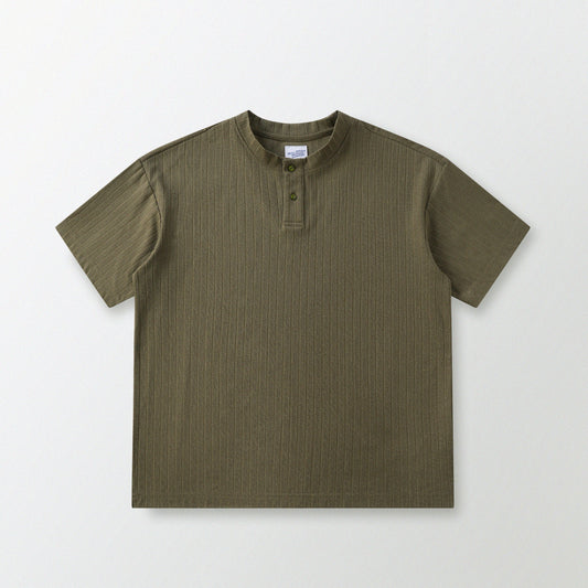 瓦通棉亨利領T-Shirt（橄欖綠）Corrugated Cotton Henley T-Shirt（Olive）