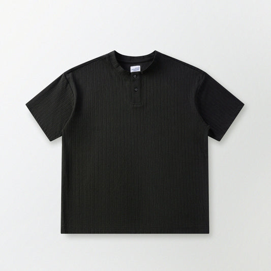 瓦通棉亨利領T-Shirt（純黑）Corrugated Cotton Henley T-Shirt（Black）