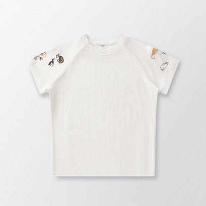 [Shoulder Ver.] Cat‘s Pose Ribbed Raglan T-shirt（Off White）