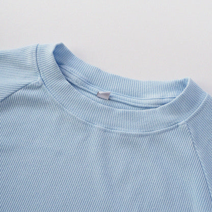 [Shoulder Ver.] Cat‘s Pose Ribbed Raglan T-shirt（Baby Blue）