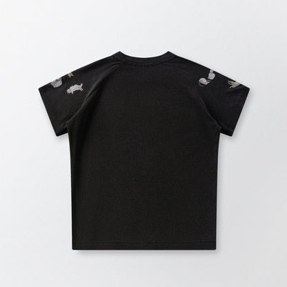 [Shoulder Ver.] Cat‘s Pose Ribbed Raglan T-shirt（Black）