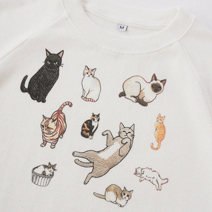 Cat‘s Pose Ribbed Raglan T-shirt（Off White）