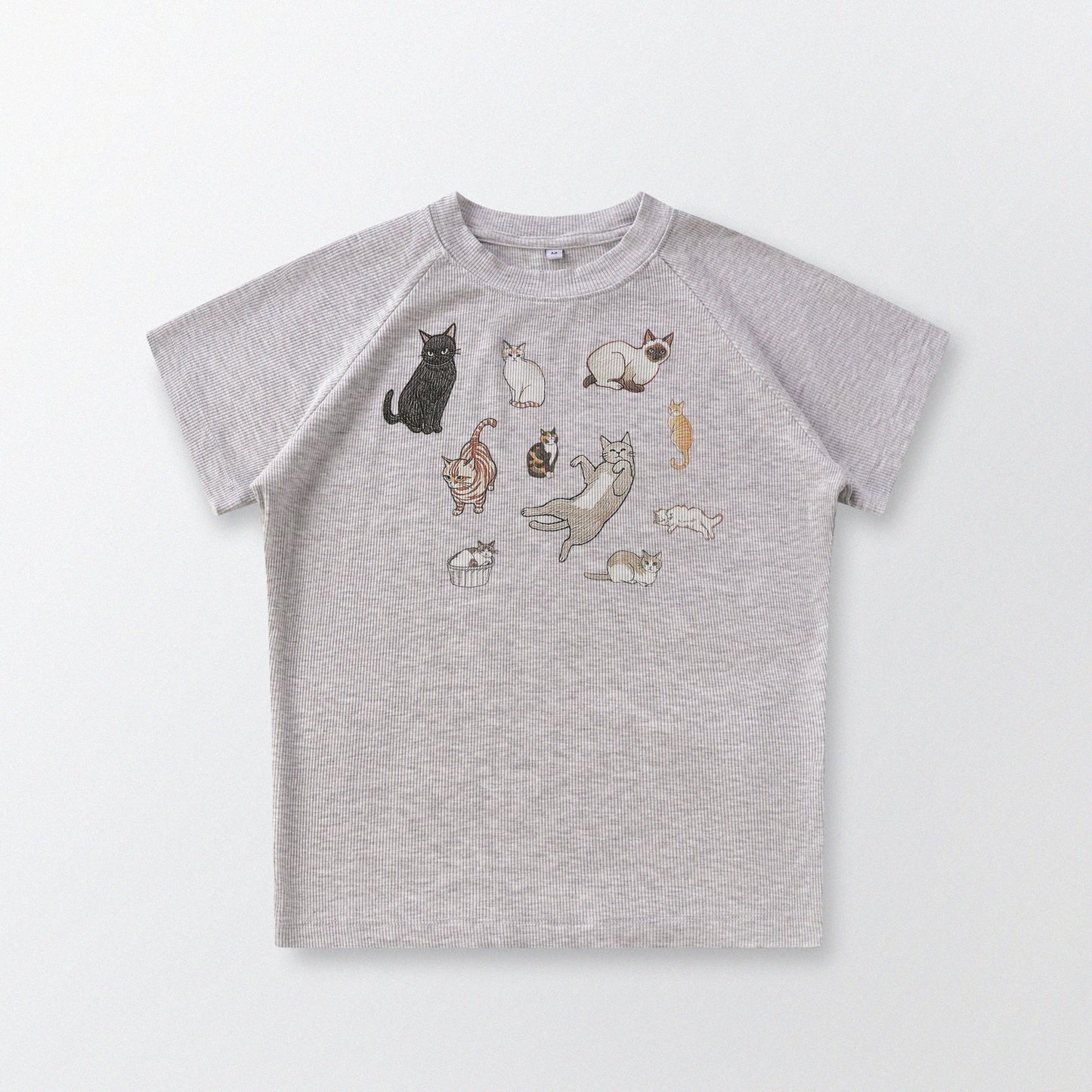 Cat‘s Pose Ribbed Raglan T-shirt（Grey）
