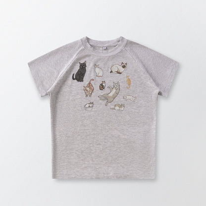 Cat‘s Pose Ribbed Raglan T-shirt（Grey）