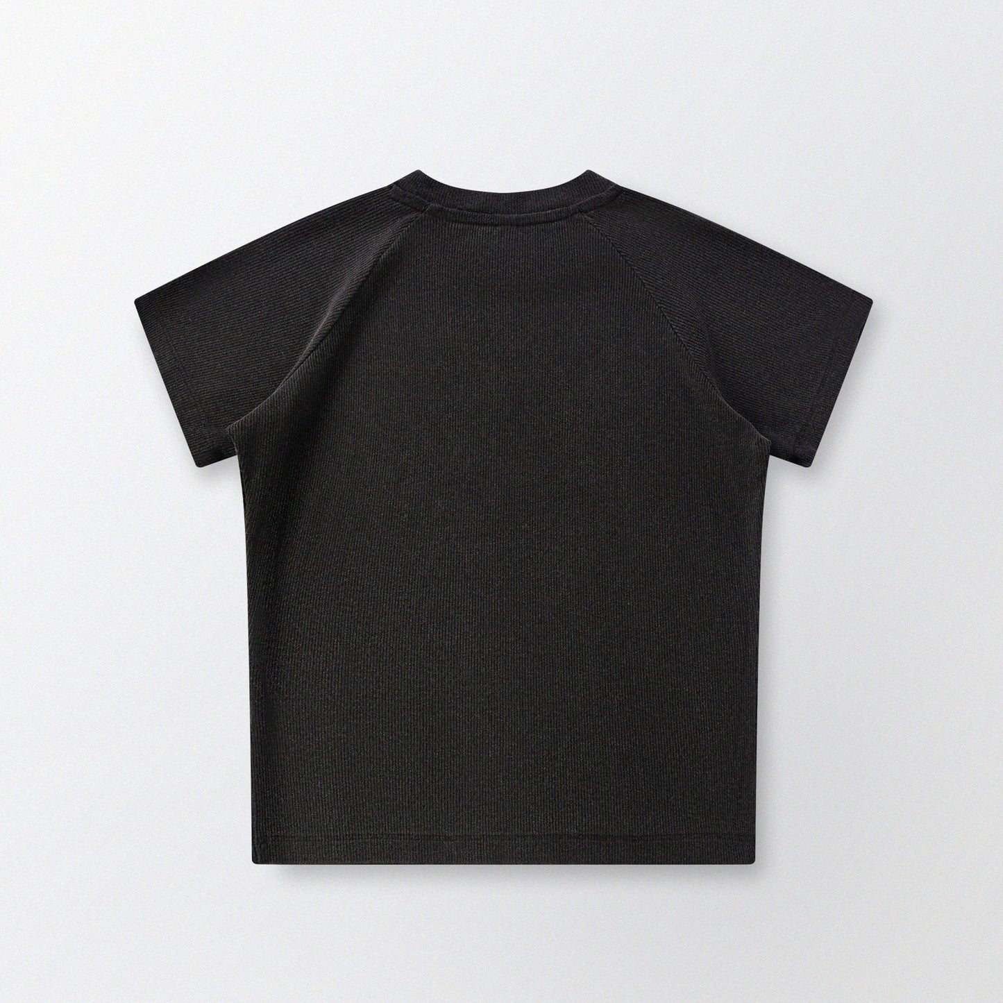 Cat‘s Pose Ribbed Raglan T-shirt（Black）