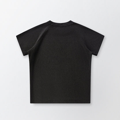 Cat‘s Pose Ribbed Raglan T-shirt（Black）