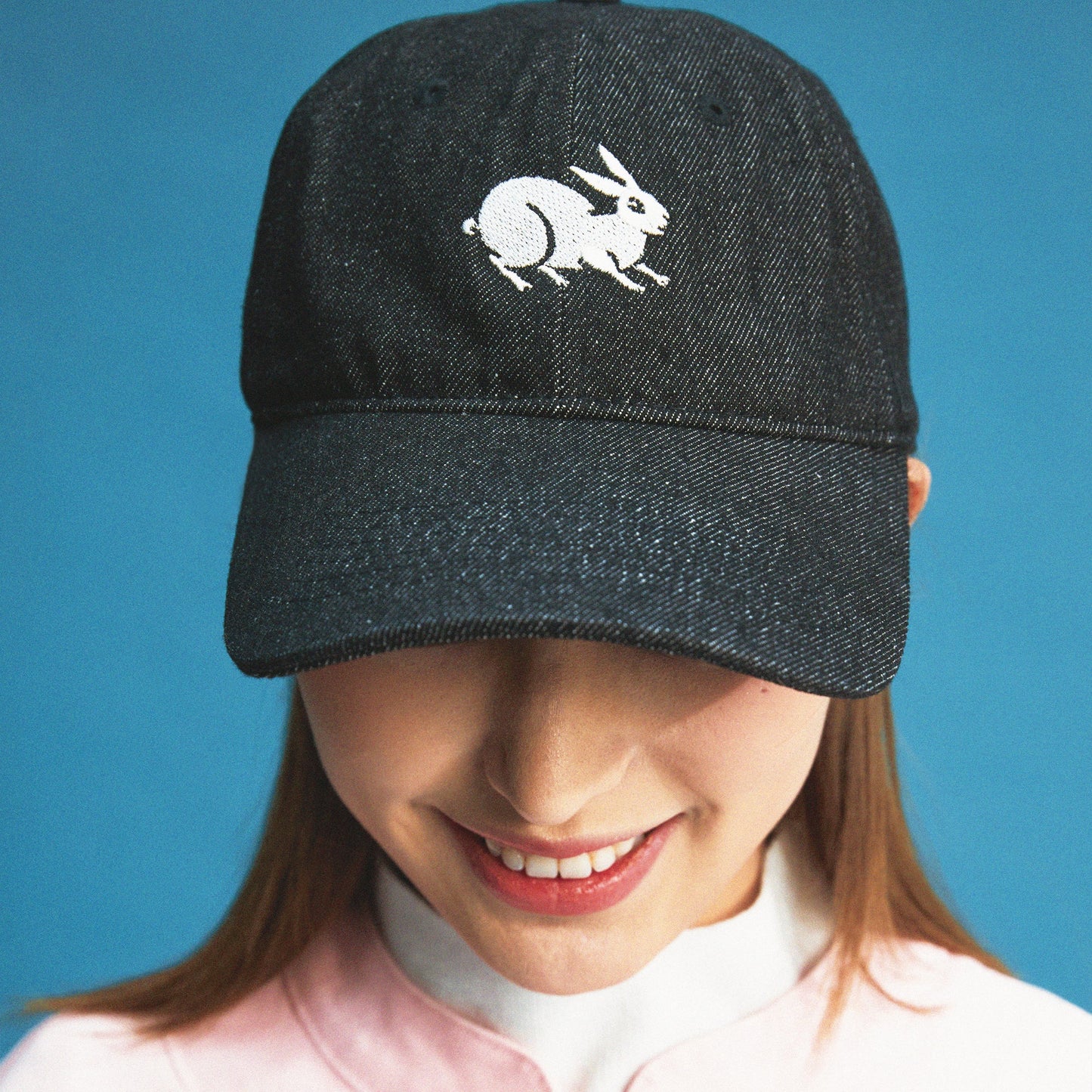 【Black】Rabbit Embroidery Denim Cap - Full House Denim & Workshop