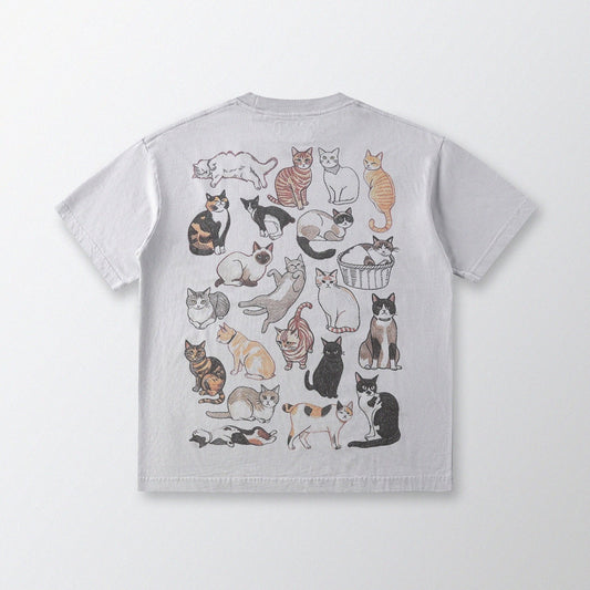 「貓姿二十一」寬鬆箱形 Boxy Tee (淺灰色) - Full House Denim & Workshop