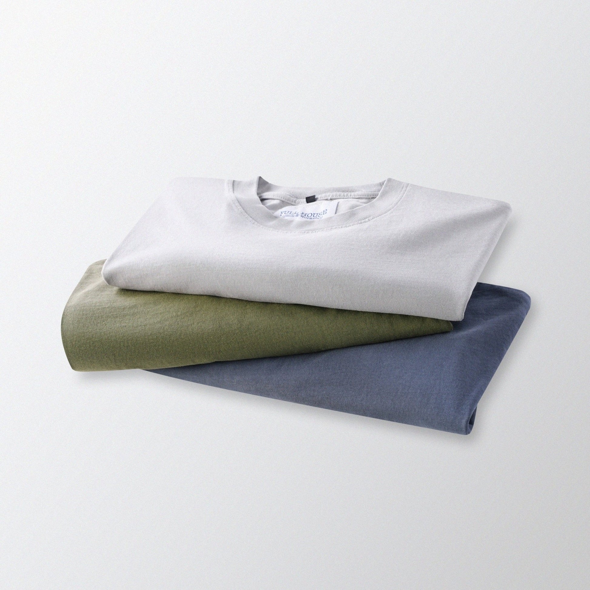 「貓姿二十一」寬鬆箱形 Boxy Tee (灰藍色) - Full House Denim & Workshop