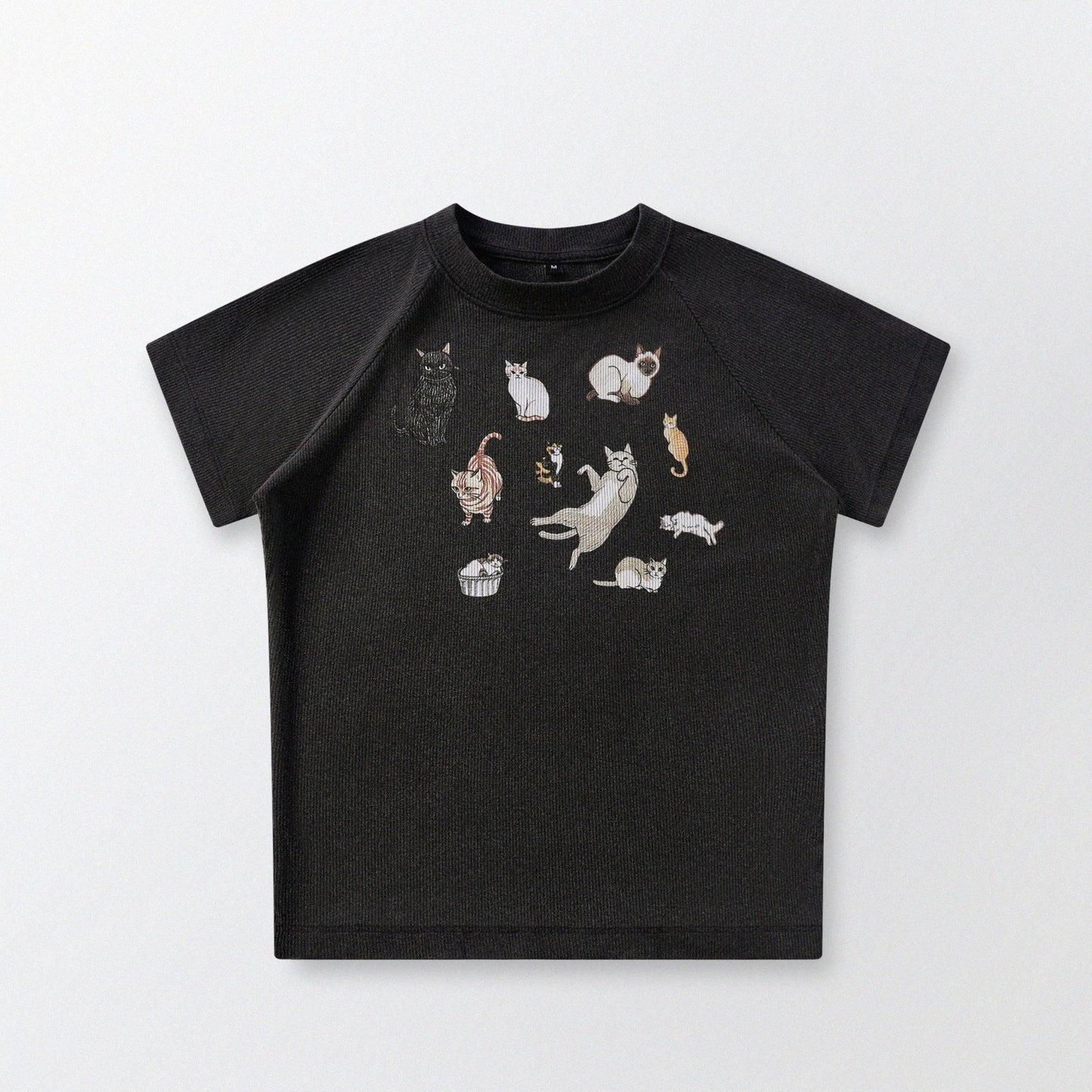 Cat‘s Pose Ribbed Raglan T-shirt（Black） - Full House Denim & Workshop