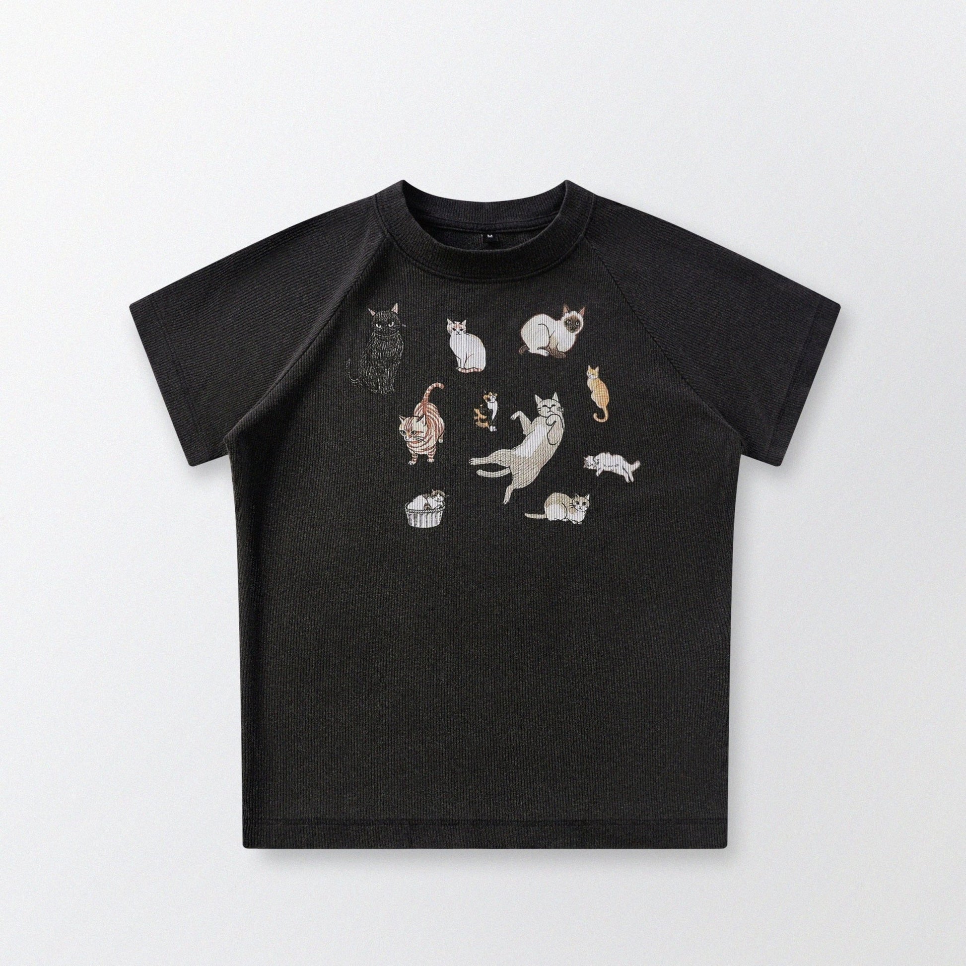 Cat‘s Pose Ribbed Raglan T-shirt（Black） - Full House Denim & Workshop