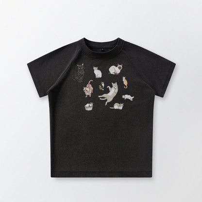 Cat‘s Pose Ribbed Raglan T-shirt（Black） - Full House Denim & Workshop