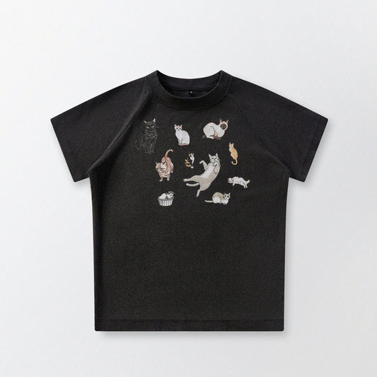 Cat‘s Pose Ribbed Raglan T-shirt（Black） - Full House Denim & Workshop