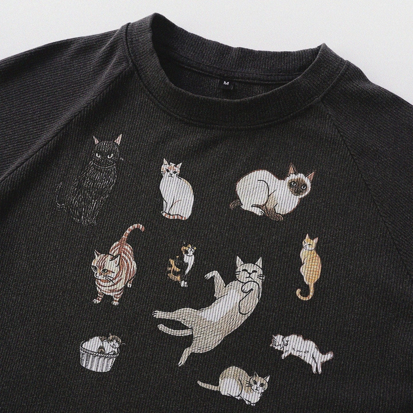 Cat‘s Pose Ribbed Raglan T-shirt（Black） - Full House Denim & Workshop