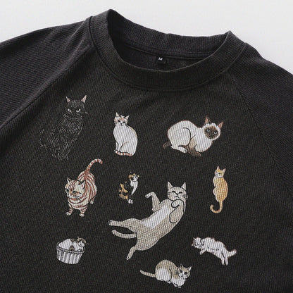 Cat‘s Pose Ribbed Raglan T-shirt（Black） - Full House Denim & Workshop