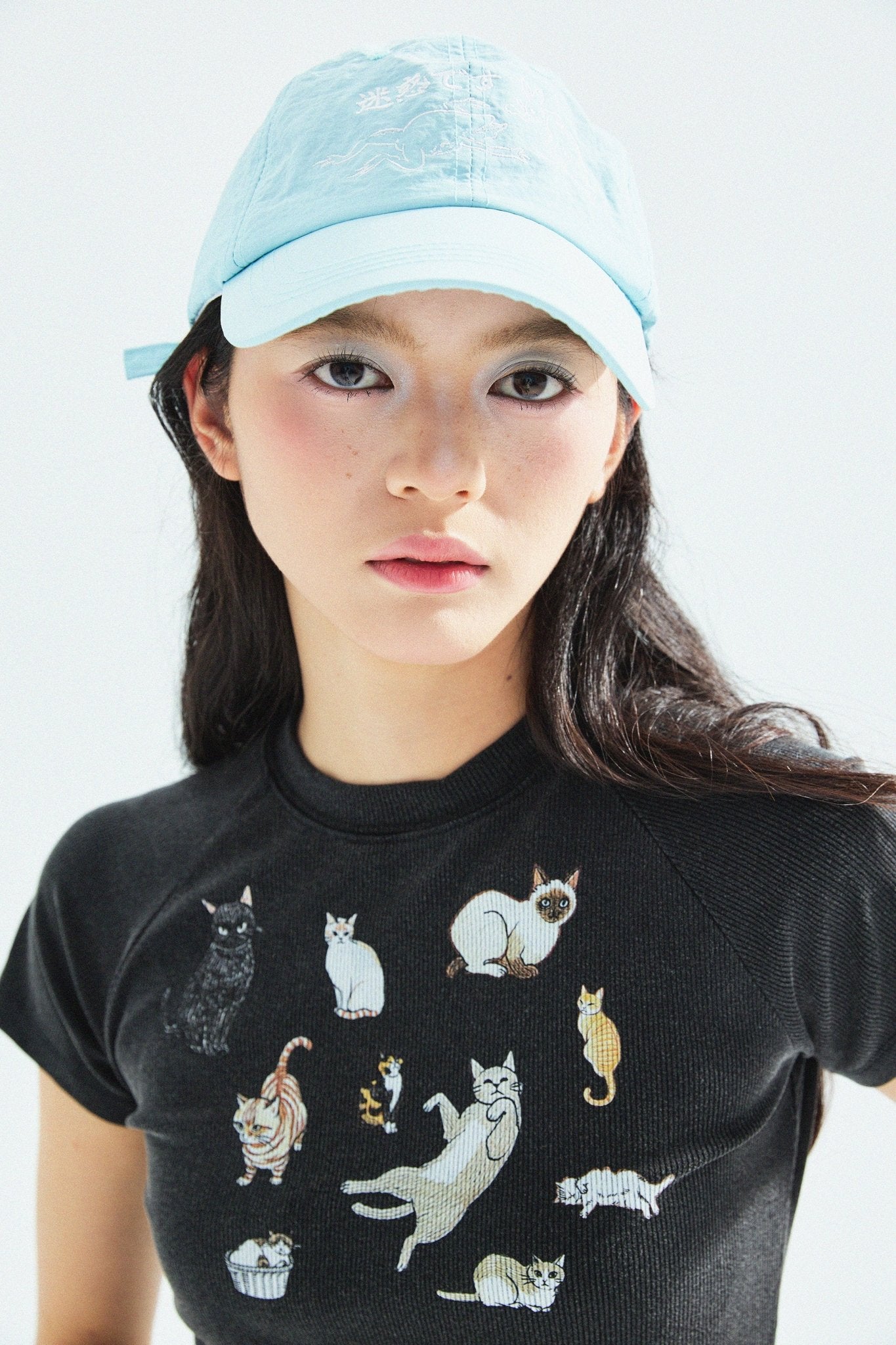 Cat‘s Pose Ribbed Raglan T-shirt（Black） - Full House Denim & Workshop